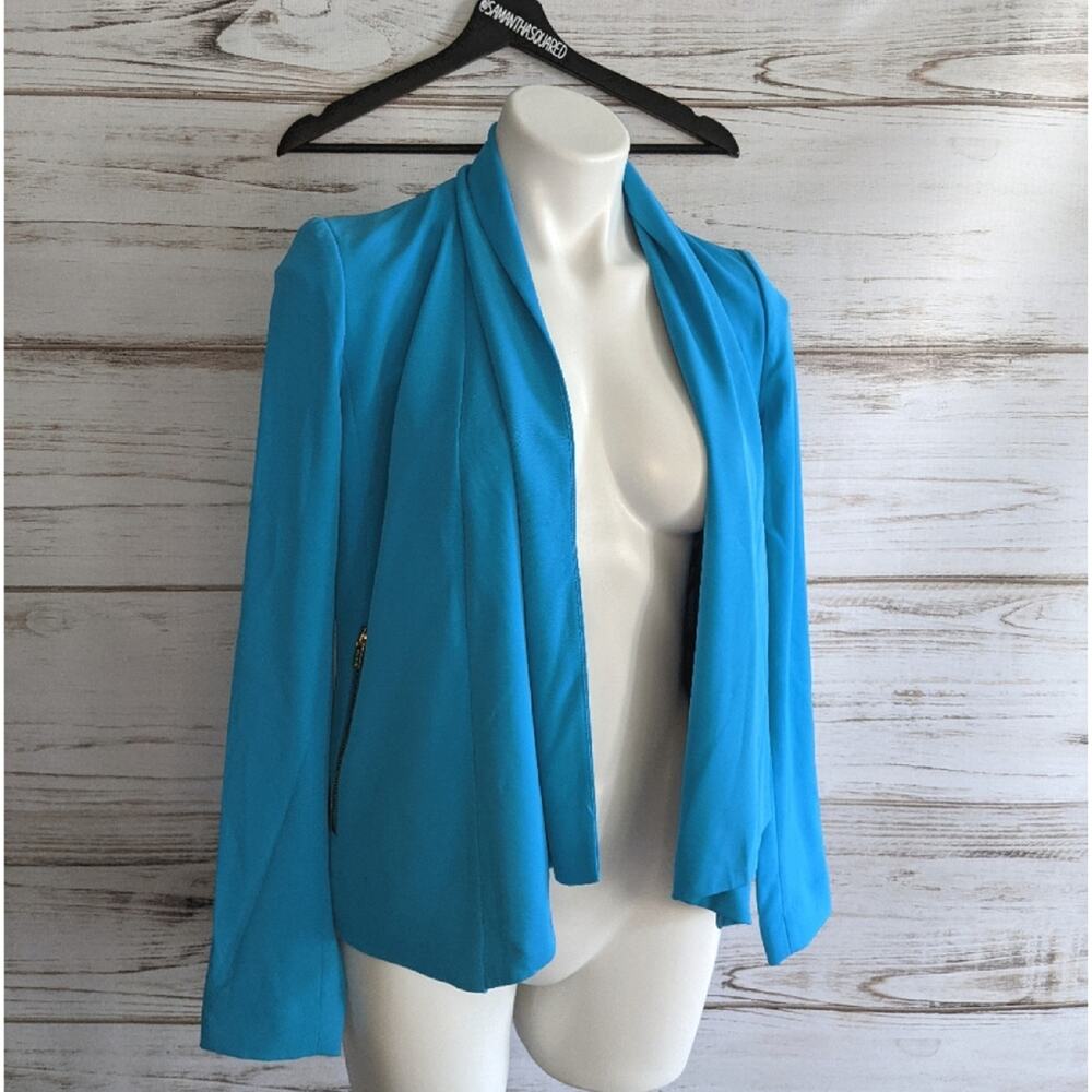 Calvin Klein Drape Collar Blazer Blue Jacket Sz 0